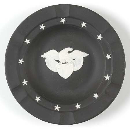 Cream Color on Black Jasperware Executive Ashtray