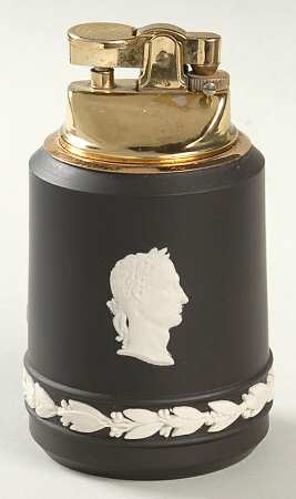 Cream Color on Black Jasperware Executive Cigarette Lighter