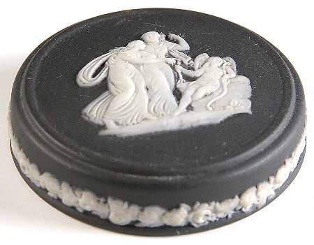 Cream Color on Black Jasperware Lid for Miniature Round Box