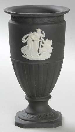 Cream Color on Black Jasperware Eros Laurel Vase