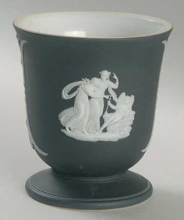 Cream Color on Black Jasperware Posey Pot