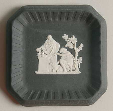 Cream Color on Black Jasperware 4" Square Tray