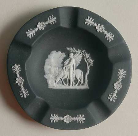 Cream Color on Black Jasperware 4" Ashtray