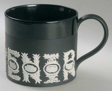 Cream Color on Black Jasperware Sporting Souvenir Mug