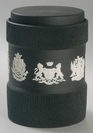 Cream Color on Black Jasperware Tea Caddy & Lid