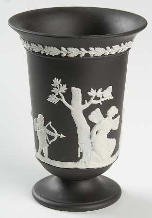Cream Color on Black Jasperware 5" Vase