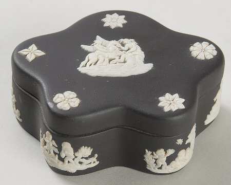 Cream Color on Black Jasperware Pentefoil Box & Lid