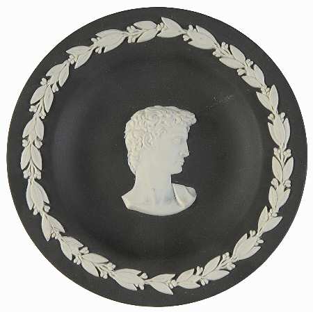 Cream Color on Black Jasperware Round Personality Tray
