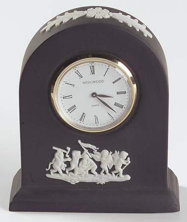 Cream Color on Black Jasperware Small Grecian Clock