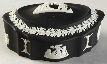 Cream Color on Black Jasperware Silver/Candy Box & Lid