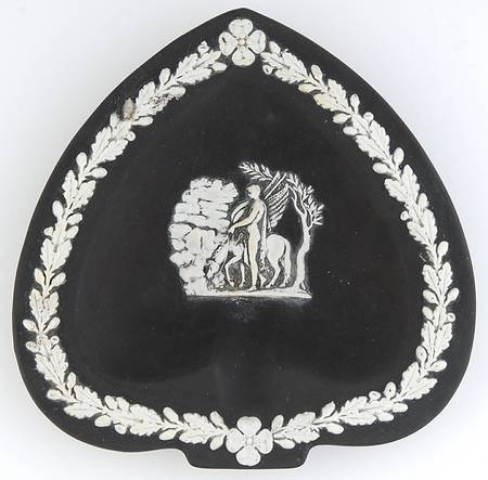 Cream Color on Black Jasperware Small Spade Shape Ashtray