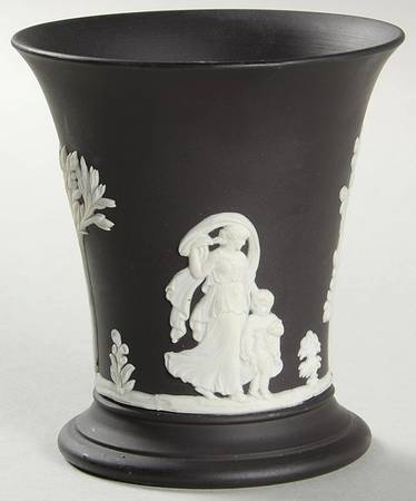 Cream Color on Black Jasperware 3" Posey Pot
