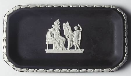 Cream Color on Black Jasperware 6" Oblong Tray
