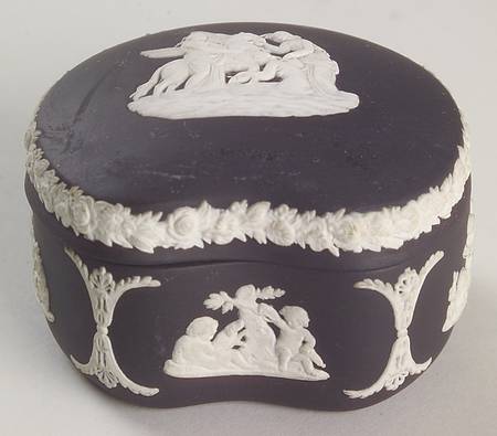 Cream Color on Black Jasperware Bean Box & Lid