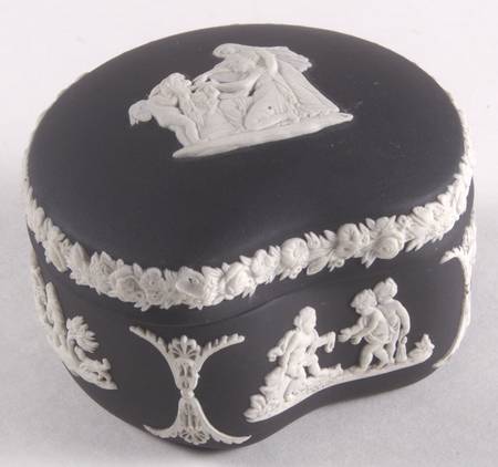 Cream Color on Black Jasperware Bean Box & Lid by Wedgwood