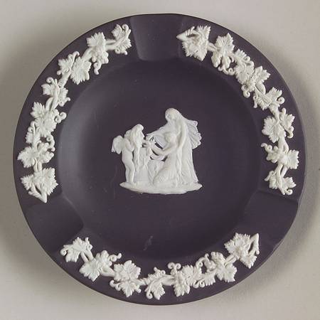 Cream Color on Black Jasperware 3 Slot Round Ashtray