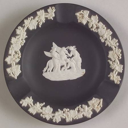 Cream Color on Black Jasperware 3 Slot Round Ashtray