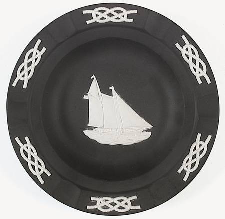 Cream Color on Black Jasperware Executive Ashtray