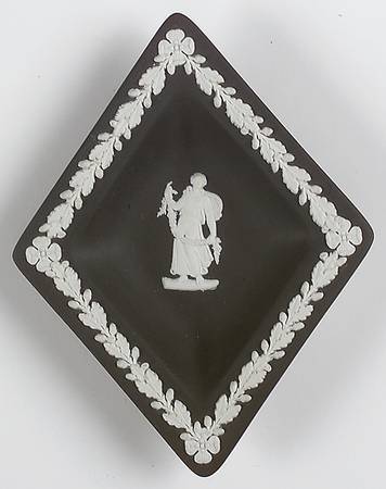 Cream Color on Black Jasperware Small Diamond Shape Ashtray