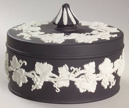 Cream Color on Black Jasperware Large Spiked Knob Box