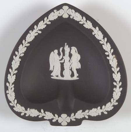 Cream Color on Black Jasperware Small Spade Shape Ashtray