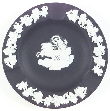 Cream Color on Black Jasperware 3 Slot Round Ashtray