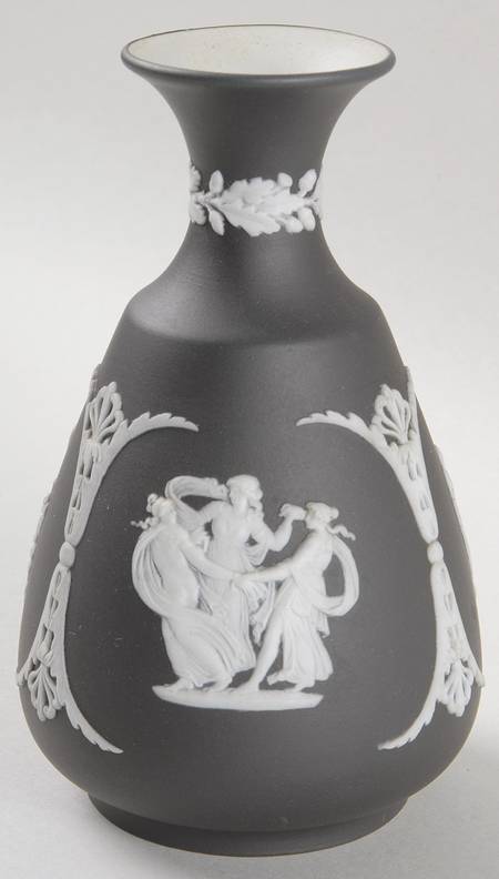 Cream Color on Black Jasperware 5" Cameo Bud Vase