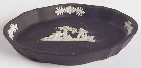 Cream Color on Black Jasperware Silver Tray