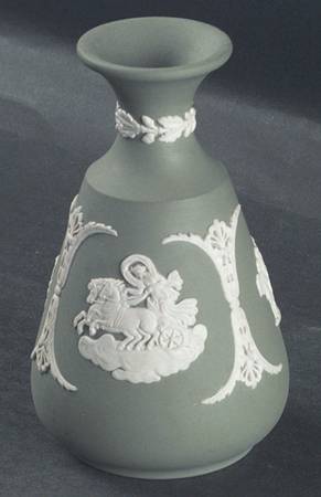 Cream Color on Celadon Jasperware Vase-Bud-Cameo