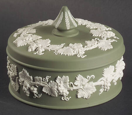 Cream Color on Celadon Jasperware Large Spiked Knob Box