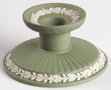 Cream Color on Celadon Jasperware Fluted Single Light Candlestick