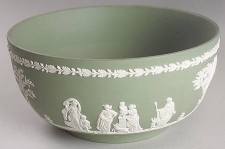 Cream Color on Celadon Jasperware Round Sacrifice Bowl