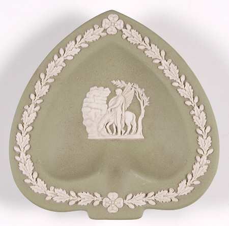 Cream Color on Celadon Jasperware Small Spade Shape Ashtray