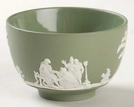 Cream Color on Celadon Jasperware Mini Open Sugar Bowl