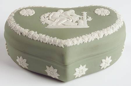 Cream Color on Celadon Jasperware Heart Shape Box & Lid