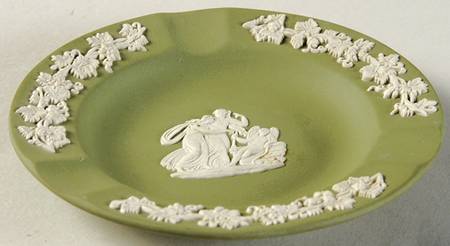 Cream Color on Celadon Jasperware 3 Slot Round Ashtray