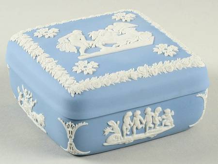 Cream Color on Lavender (Pale Blue) Jasperware Square Box with Lid