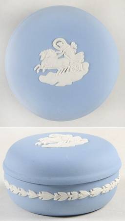 Cream Color on Lavender (Pale Blue) Jasperware 2" Candy Box W/Lid