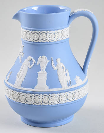 Cream Color on Lavender (Pale Blue) Jasperware 6" Etruscan Jug