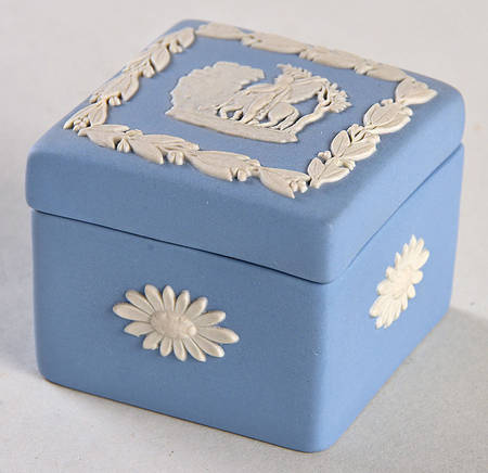 Cream Color on Lavender (Pale Blue) Jasperware Square Box with Lid