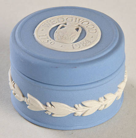 Cream Color on Lavender (Pale Blue) Jasperware Round Miniature Box