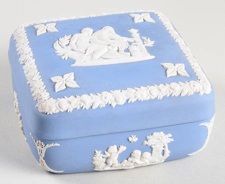 Cream Color on Lavender (Pale Blue) Jasperware Square Box & Lid