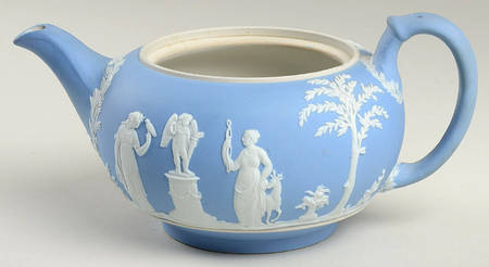 Cream Color on Lavender (Pale Blue) Jasperware Teapot No Lid