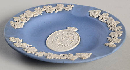 Cream Color on Lavender (Pale Blue) Jasperware 3 Slot Round Ashtray