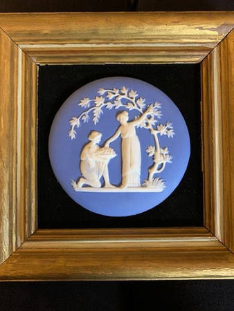 Cream Color on Lavender (Pale Blue) Jasperware Framed Plaque