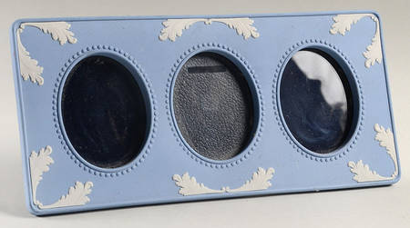 Cream Color on Lavender (Pale Blue) Jasperware Triple Frame-Holds 2 1/2" X 3" Oval