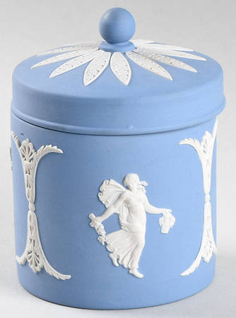 Cream Color on Lavender (Pale Blue) Jasperware Cigarette Jar & Lid