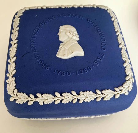 Cream Color on Wedgwood Blue Jasperware 250th Anniversary Square Box
