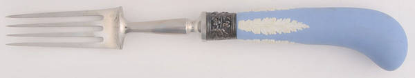 Cream Color on Lavender (Pale Blue) Jasperware Dinner Fork (7 1/2" or Larger)