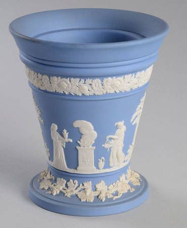 Cream Color on Lavender (Pale Blue) Jasperware Vase No Grid/Frog